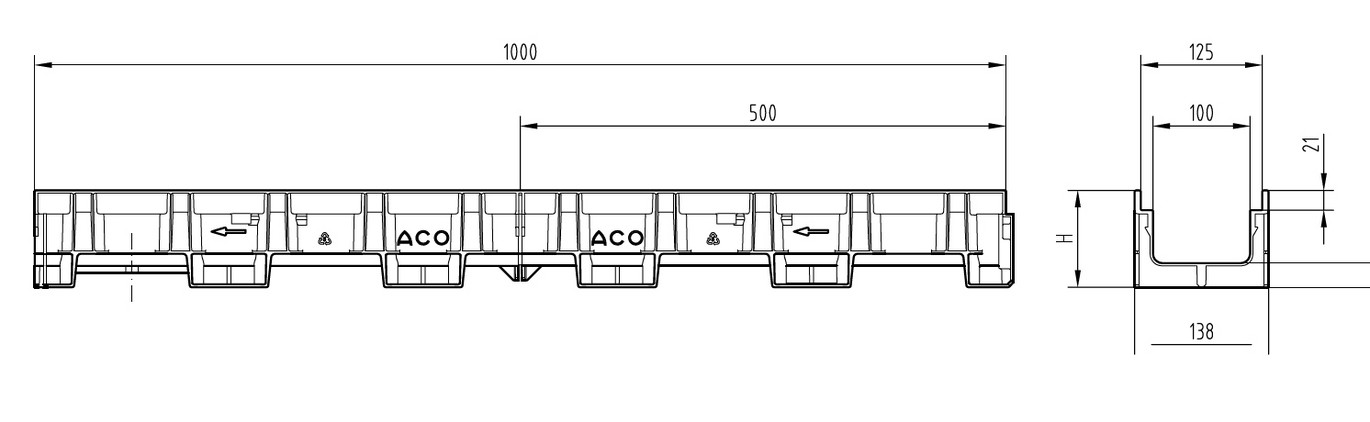 ACO-XtraDrain-KH100 Size